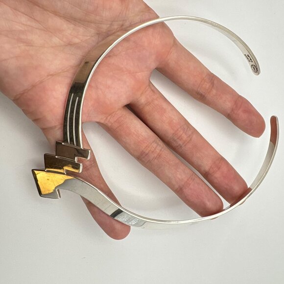 VTG Sterling Silver 925 Geometric Art Deco Stiff Collar Necklace 16" Fit - Picture 9 of 16